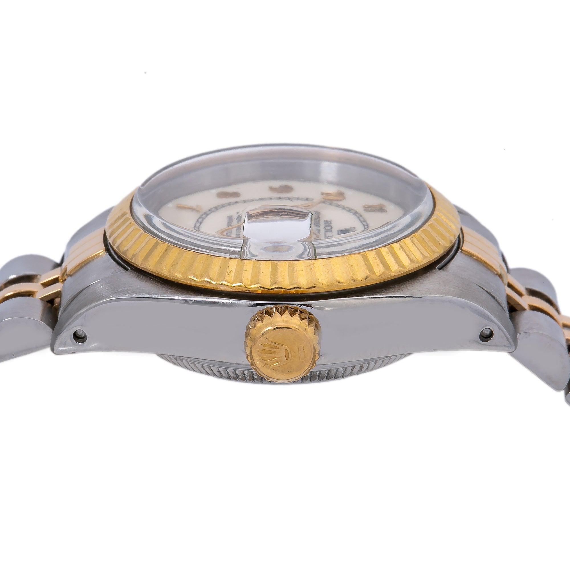 Rolex Datejust 26MM 6917 White Arabic Dial Fluted Bezel Two Tone Yellow Gold Jubilee Bracelet