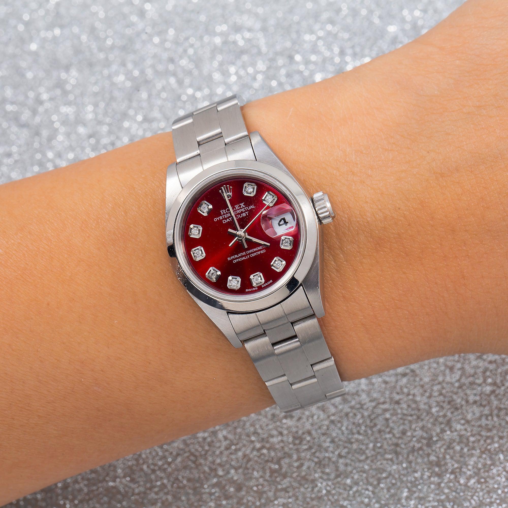 Rolex Datejust 26MM 6916 Red Diamond Dial Smooth Bezel Stainless Steel Oyster Bracelet