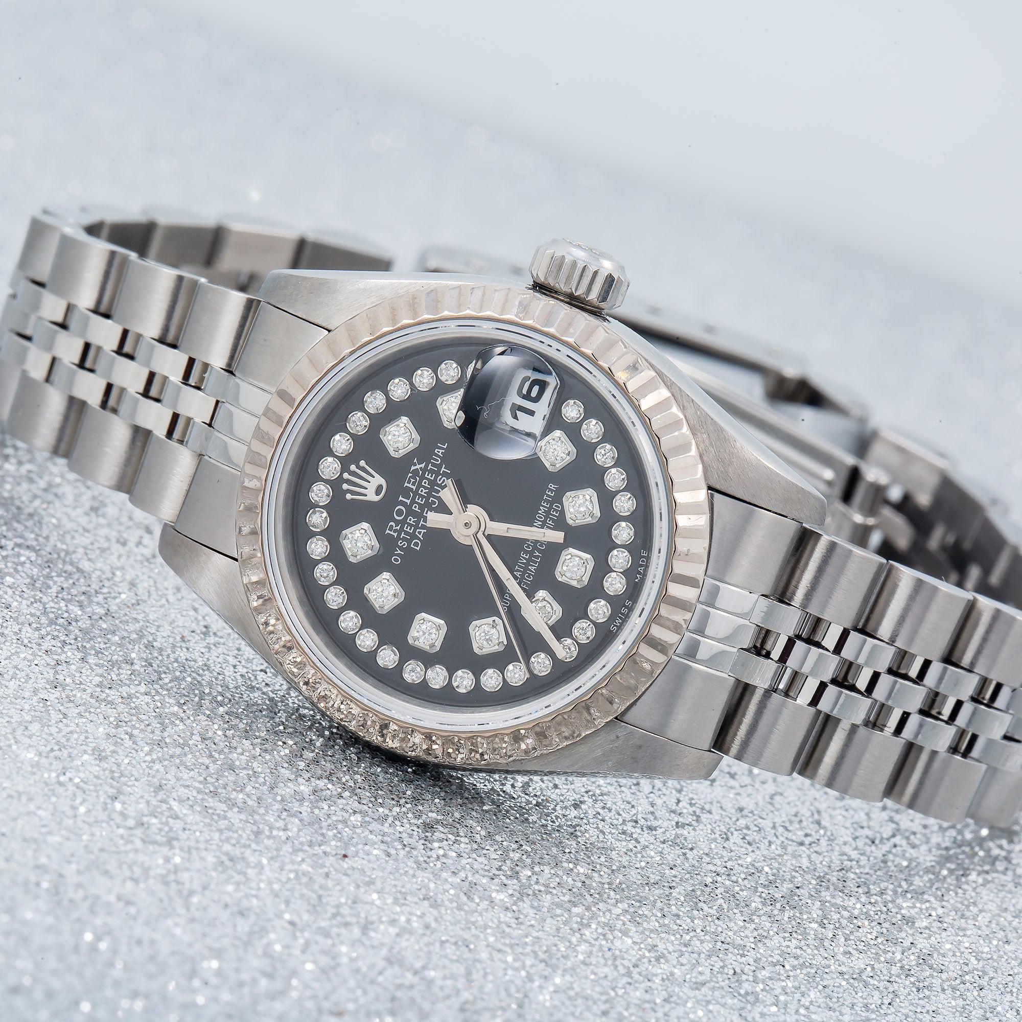 Rolex Datejust 26MM 6917 Black Diamond Dial Fluted Bezel Stainless Steel Jubilee Bracelet