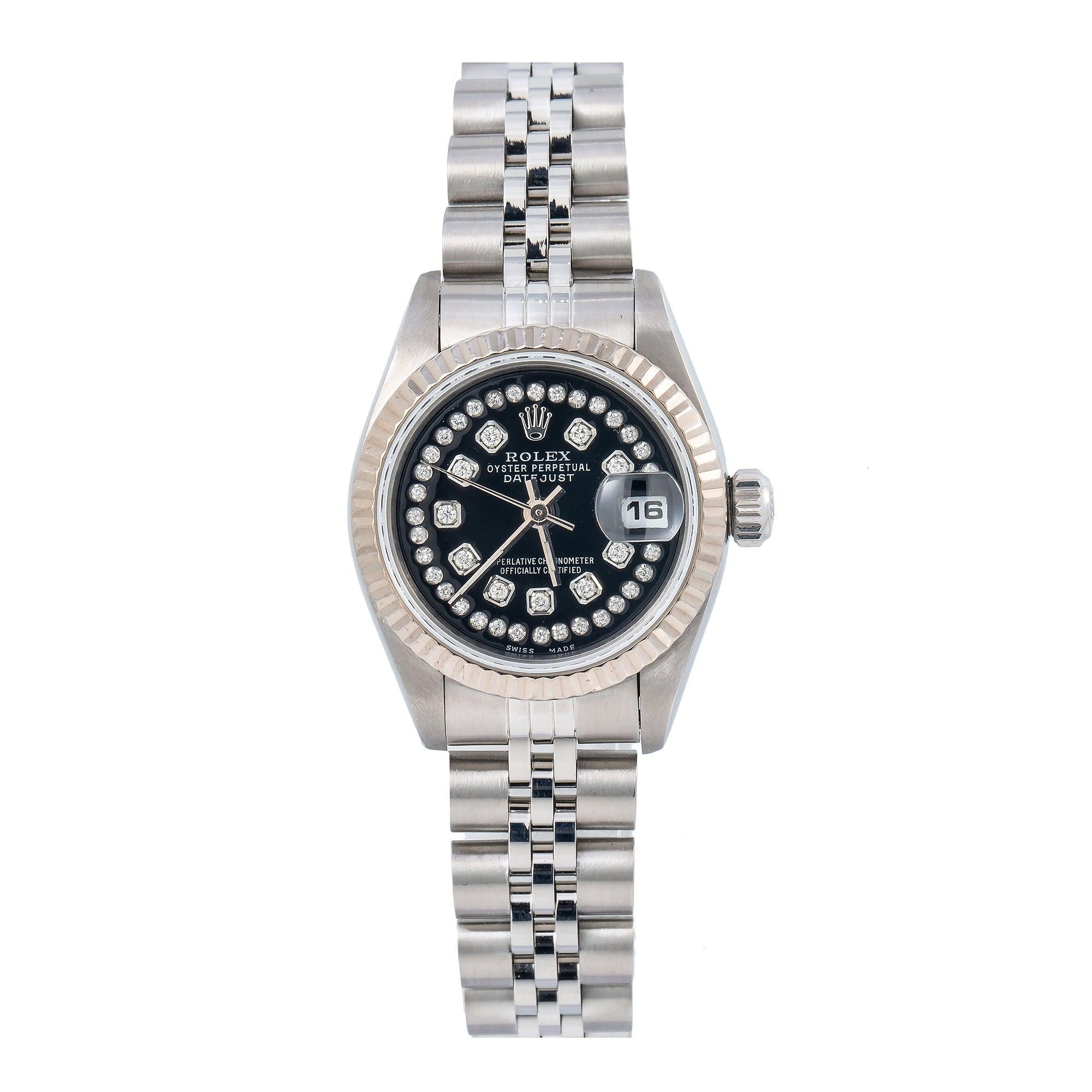Rolex Datejust 26MM 6917 Black Diamond Dial White Gold Fluted Bezel Stainless Steel Jubilee Bracelet