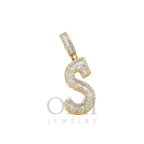 10K GOLD BAGUETTE AND ROUND DIAMOND INITIAL S PENDANT 0.60 CT