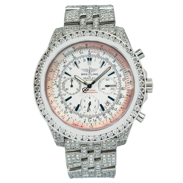 Breitling Bentley Motors A25362 49MM White Dial With Diamond Bezel And Bracelet 8.00 CT