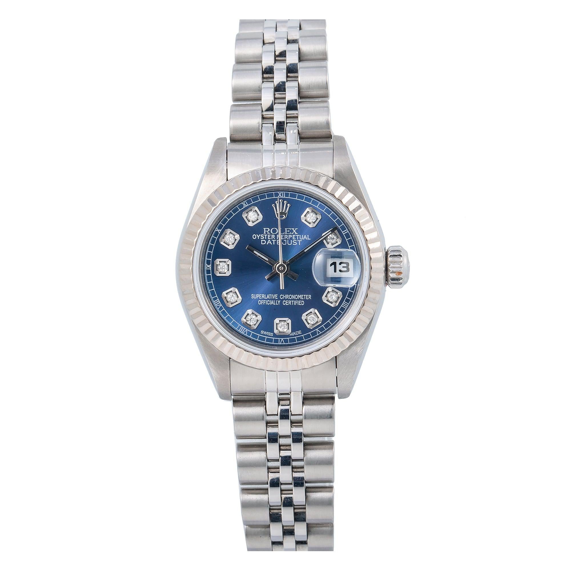 Rolex Datejust 26MM 6917 Blue Diamond Dial White Gold Fluted Bezel Stainless Steel Jubilee Bracelet