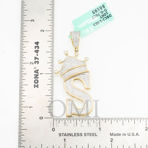 10K GOLD ROUND DIAMOND INITIAL S WITH CROWN PENDANT 0.76 CT