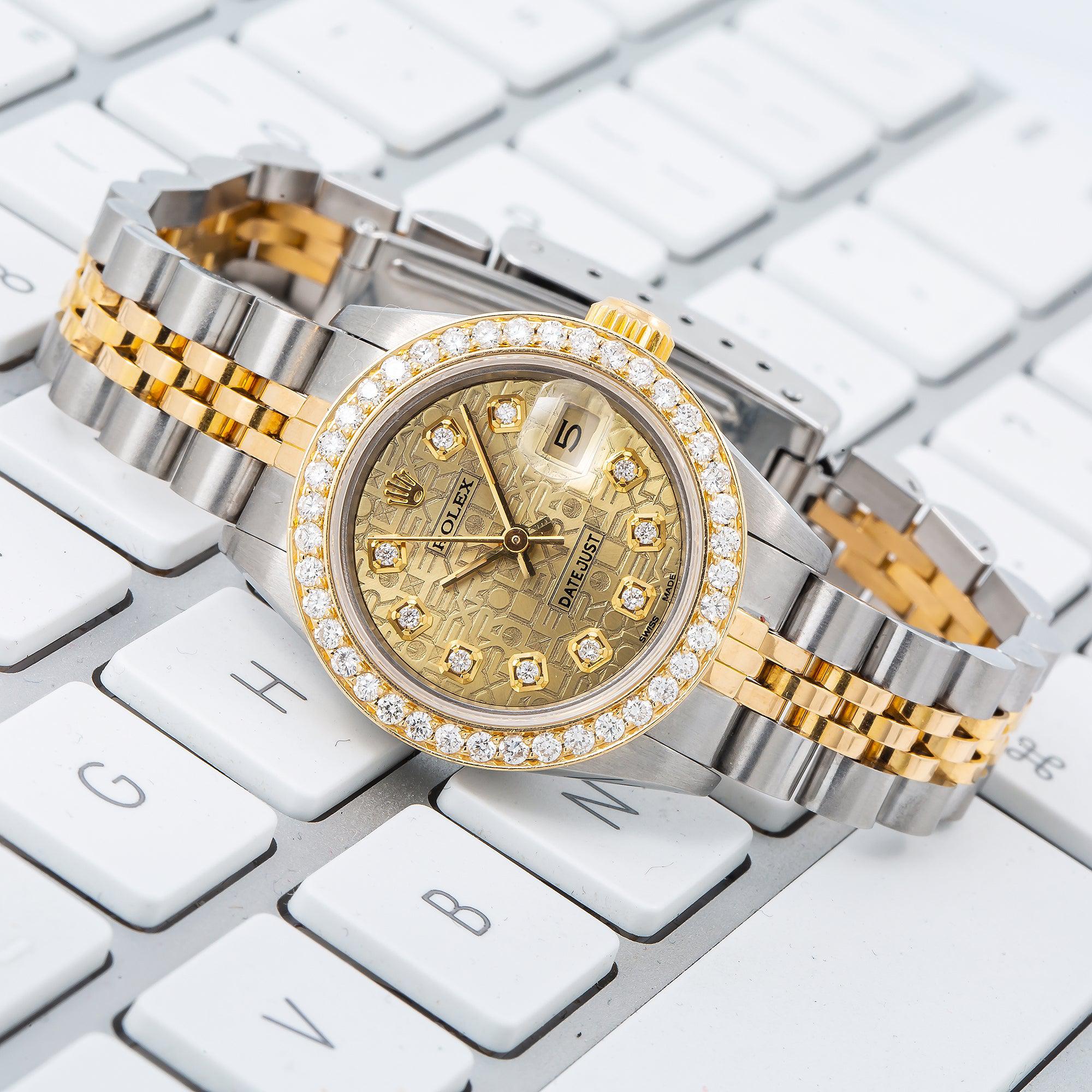 Rolex Datejust 26MM 6917 Champagne Pattern Diamond Dial Diamond Bezel Two Tone Yellow Gold Jubilee Bracelet