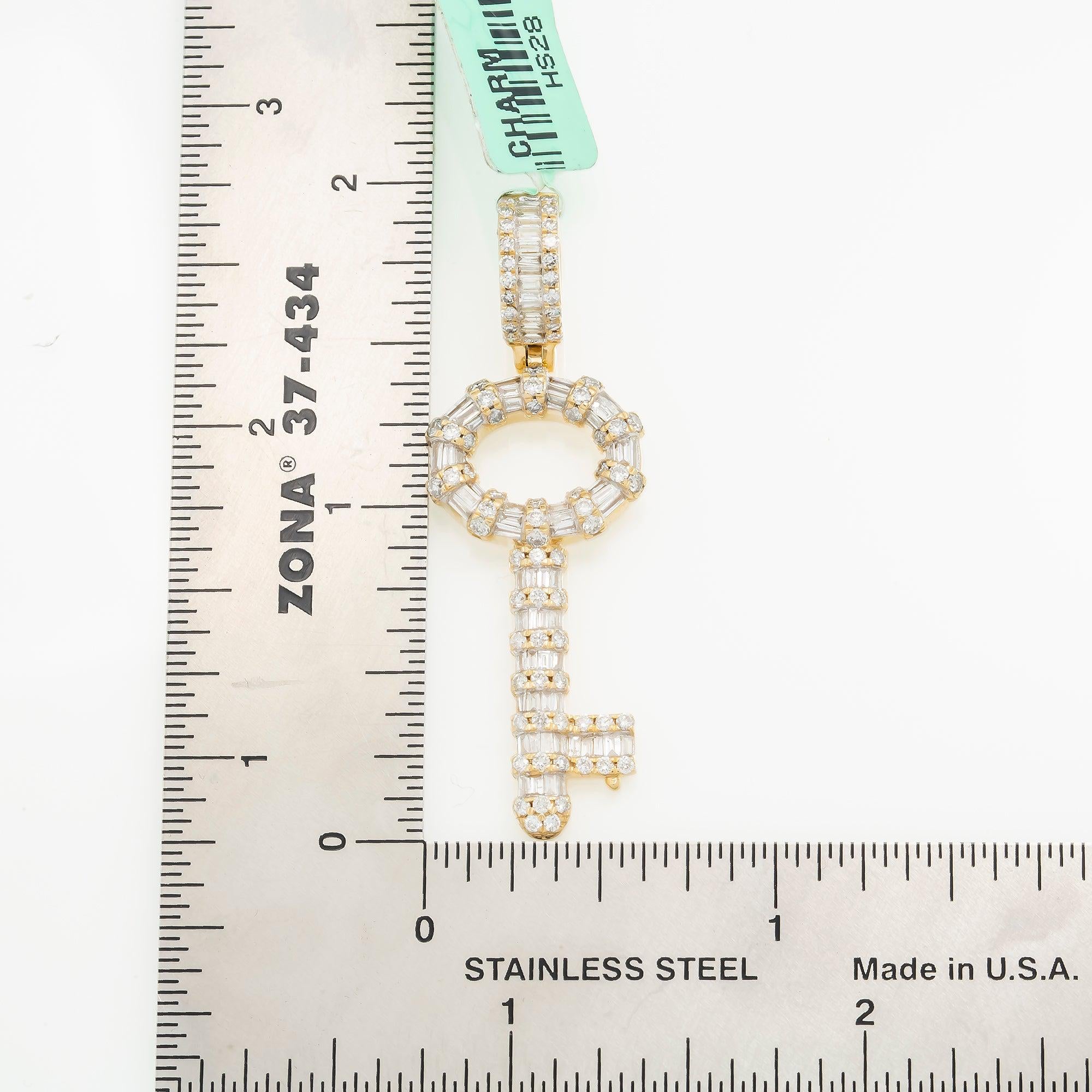 14K GOLD BAGUETTE AND ROUND DIAMOND KEY PENDANT 1.55 CT