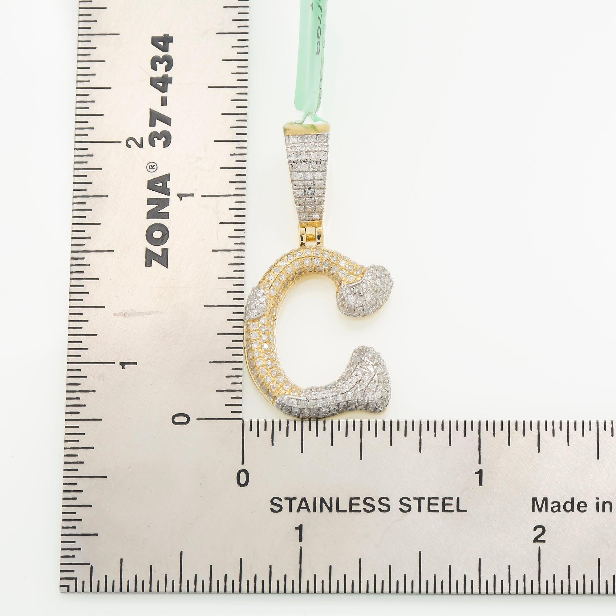 10K GOLD ROUND DIAMOND TWO TONE INITIAL C PENDANT 0.85 CT