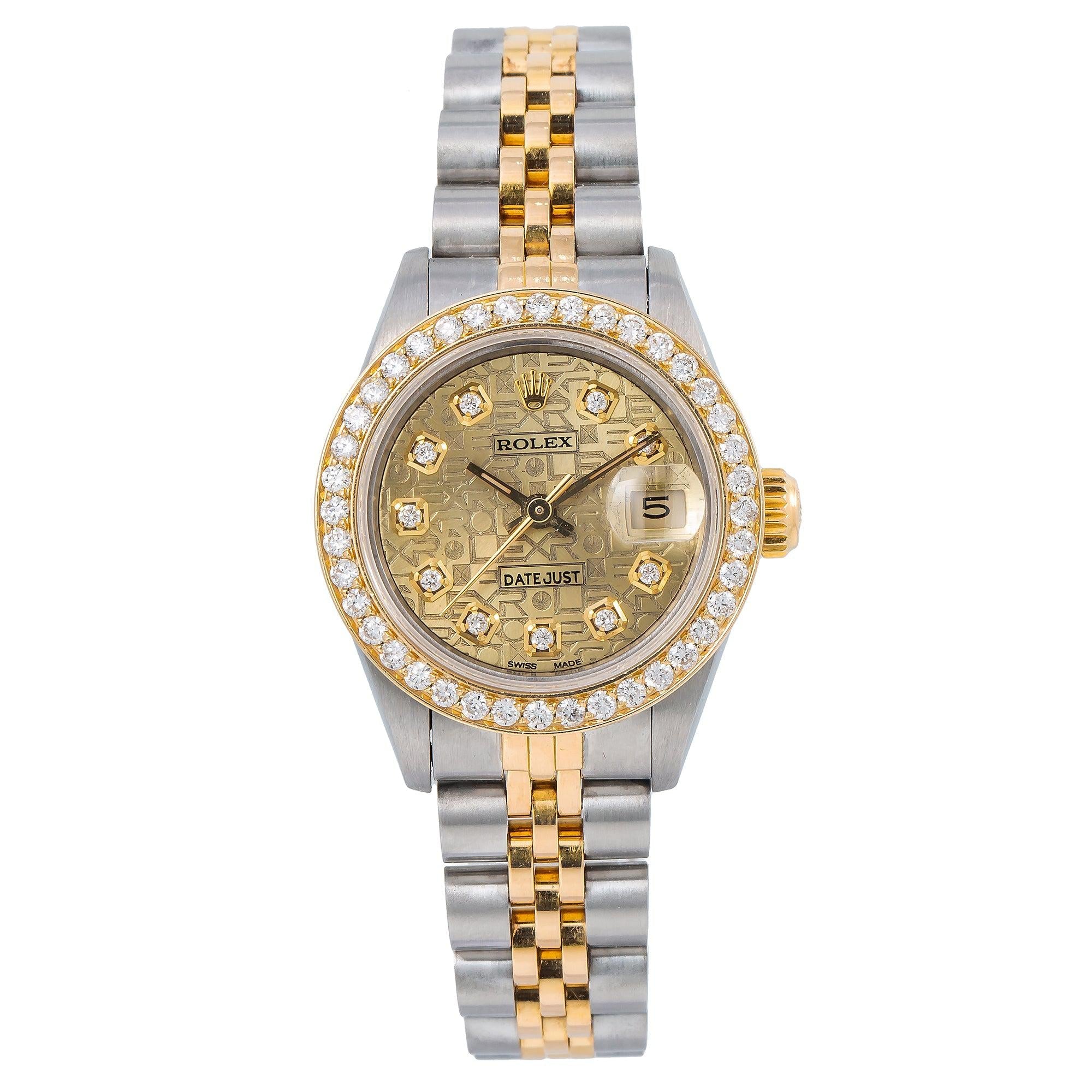 Rolex Datejust 26MM 6917 Champagne Pattern Diamond Dial Diamond Bezel Two Tone Jubilee Bracelet