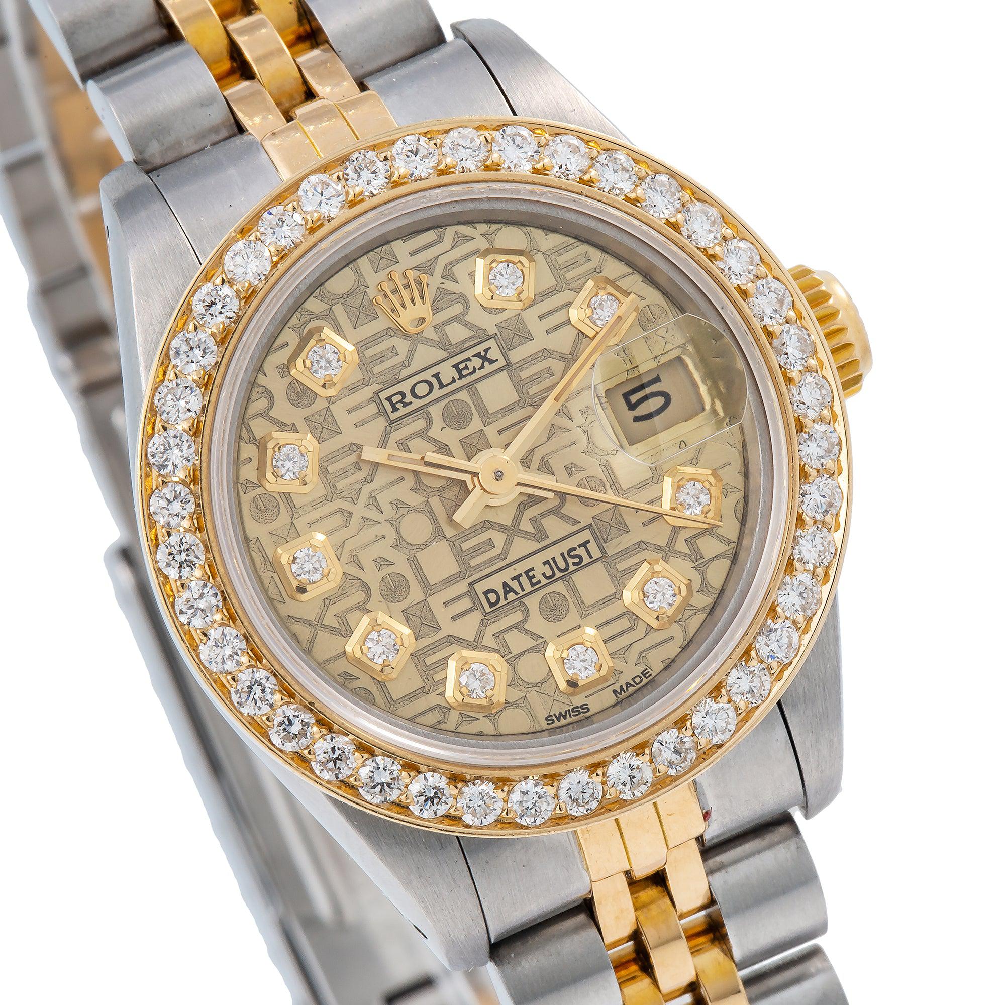 Rolex Datejust 26MM 6917 Champagne Pattern Diamond Dial Diamond Bezel Two Tone Yellow Gold Jubilee Bracelet