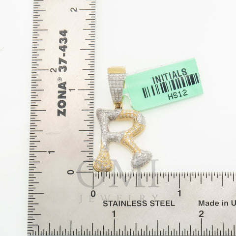 10K GOLD ROUND DIAMOND TWO TONE INITIAL R PENDANT 0.85 CT