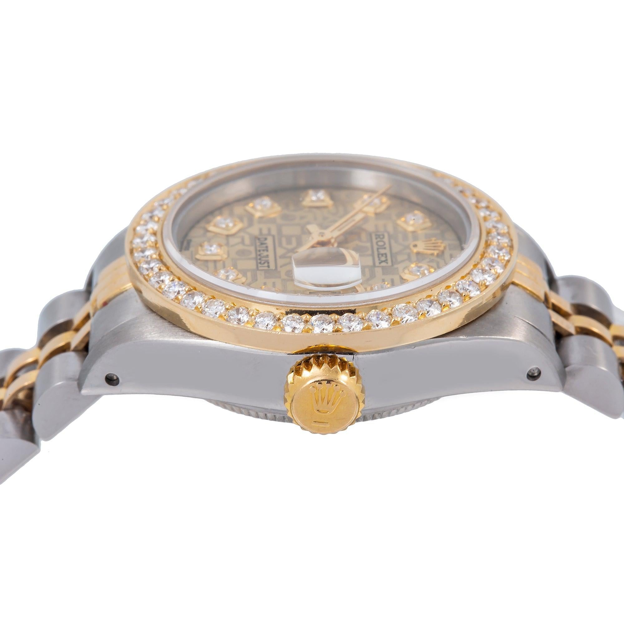 Rolex Datejust 26MM 6917 Champagne Pattern Diamond Dial Diamond Bezel Two Tone Yellow Gold Jubilee Bracelet