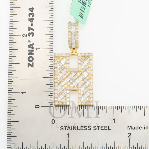 10K GOLD BAGUETTE AND ROUND DIAMOND INITIAL H PENDANT 1.65 CT