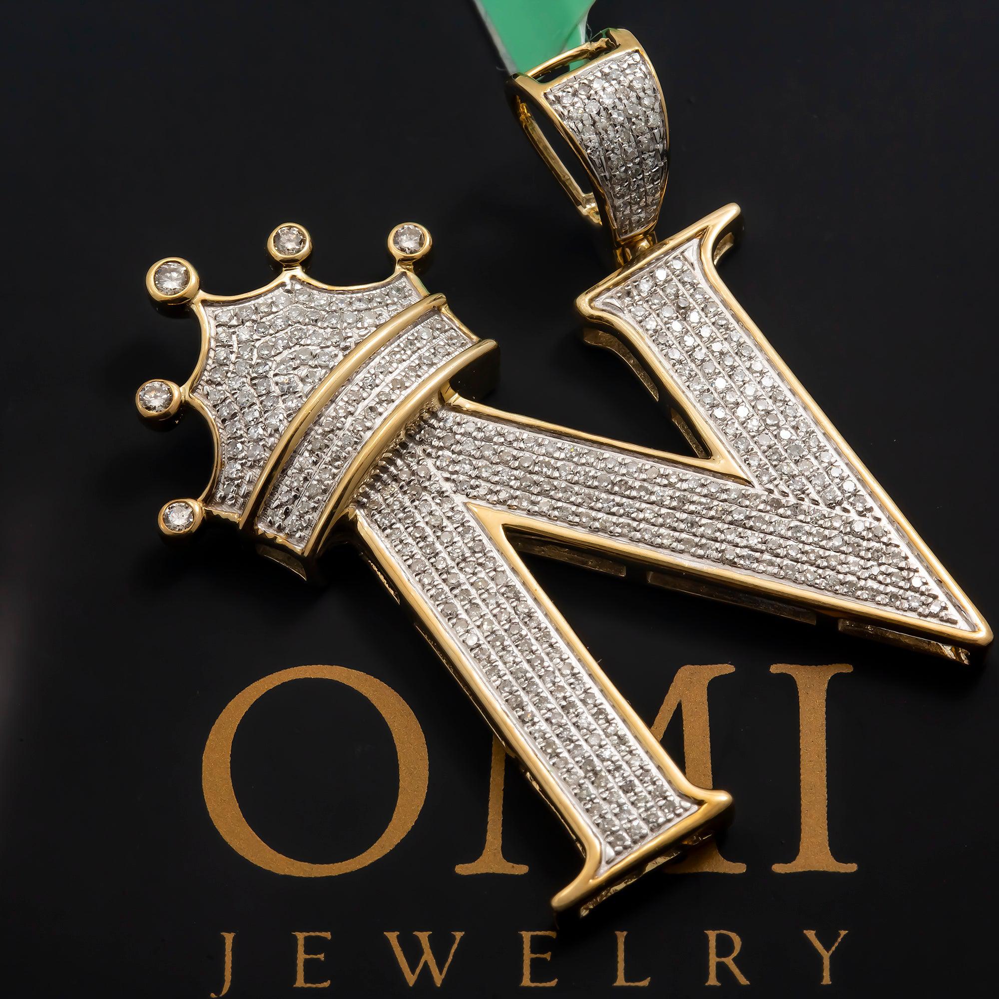 10K GOLD ROUND DIAMOND INITIAL N WITH CROWN PENDANT 1.15 CT