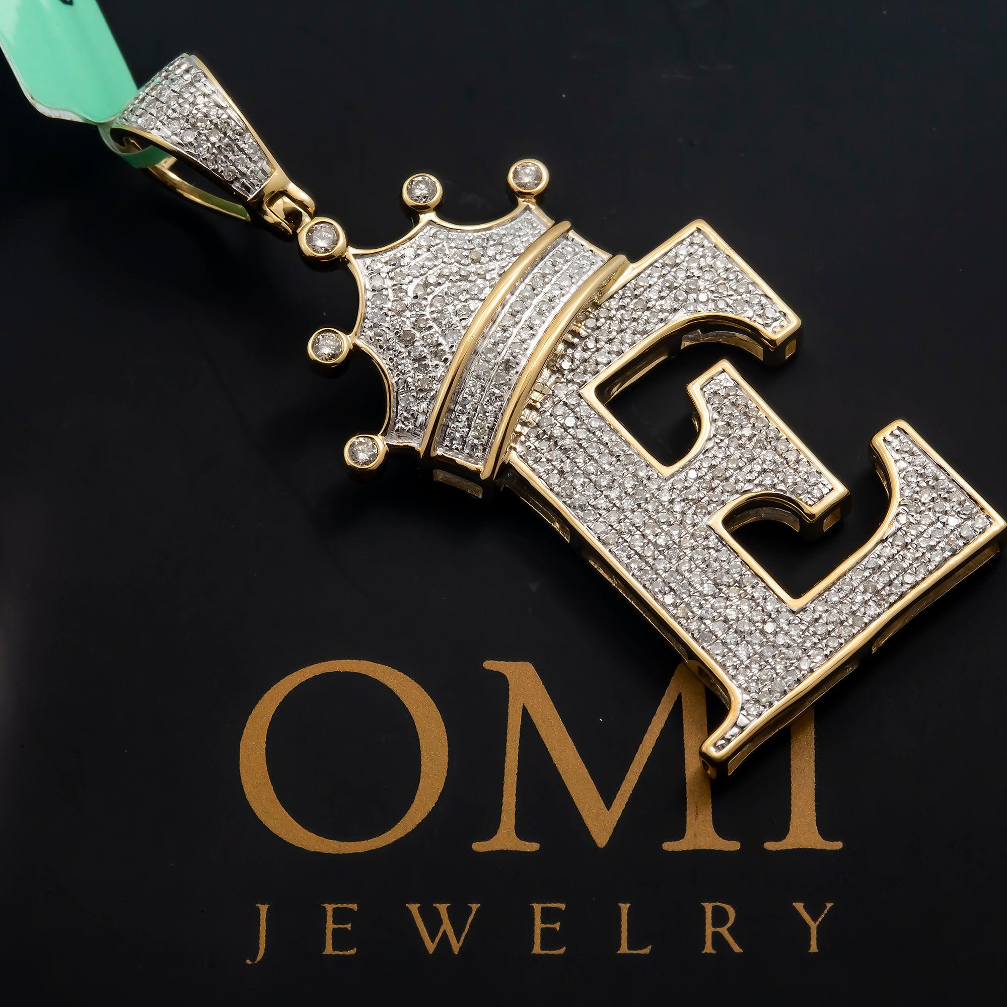 10K GOLD ROUND DIAMOND INITIAL E WITH CROWN PENDANT 1.00 CT
