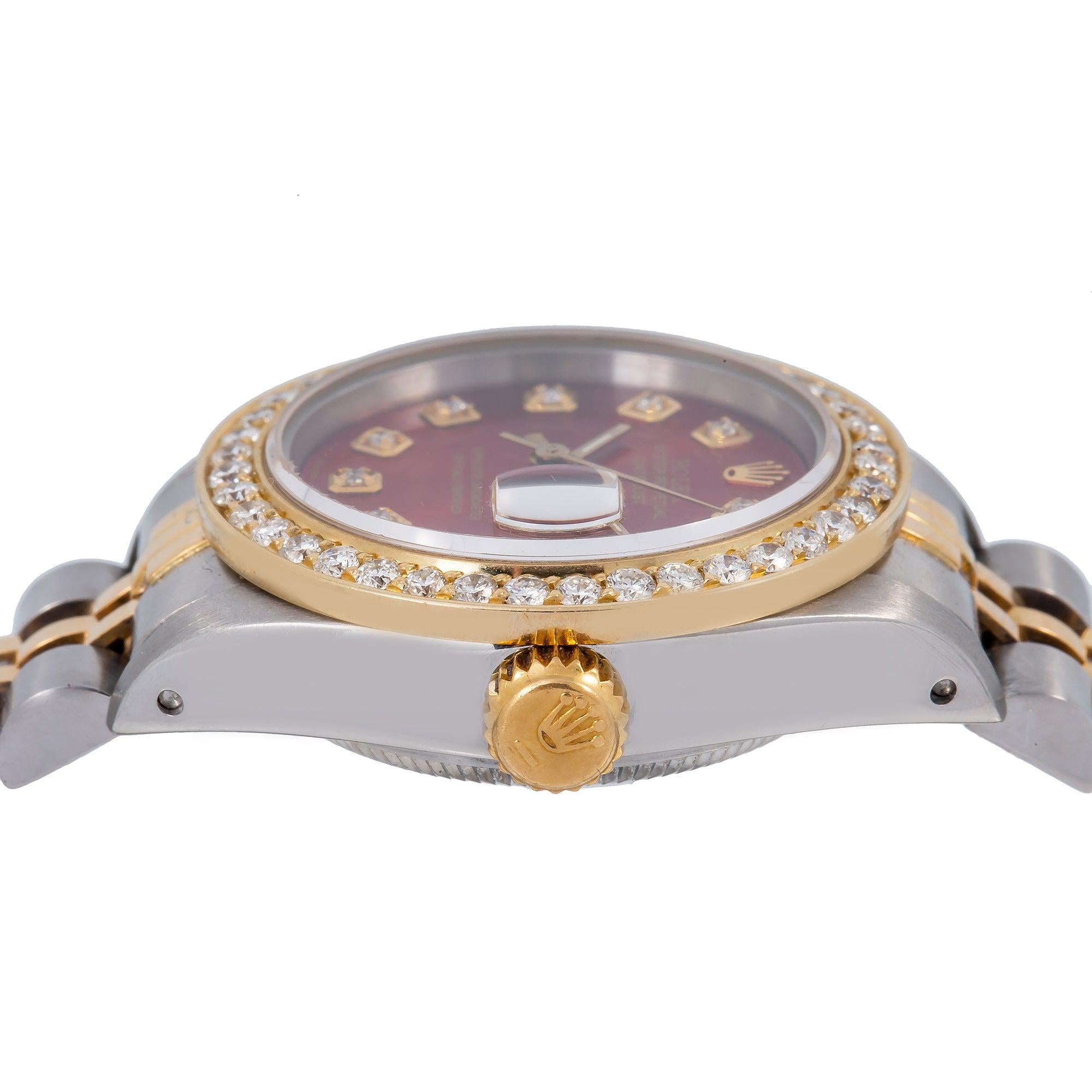 Rolex Datejust 26MM 6917 Red Diamond Dial Diamond Bezel Two Tone Yellow Gold Jubilee Bracelet