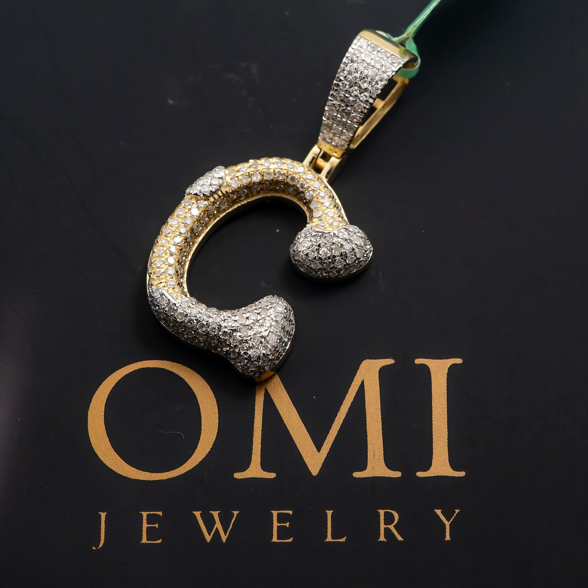 10K GOLD ROUND DIAMOND TWO TONE INITIAL C PENDANT 0.85 CT
