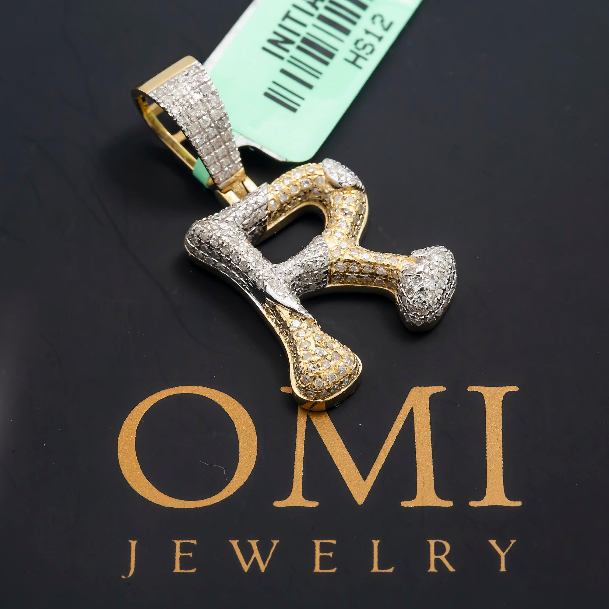 10K GOLD ROUND DIAMOND TWO TONE INITIAL R PENDANT 0.85 CT