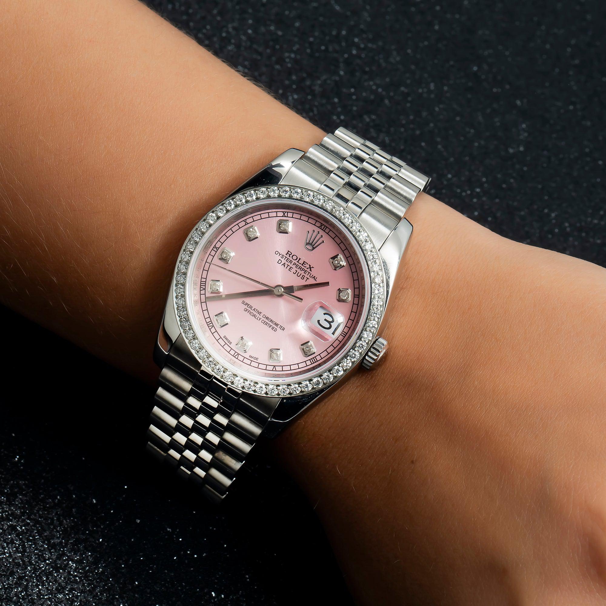 Rolex Datejust 36MM 116234 Pink Diamond Dial Diamond Bezel Stainless Steel Jubilee Bracelet