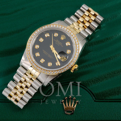 Rolex Datejust Diamond Watch, 1601 36mm, Black Diamond Dial With 1.20 CT Diamonds