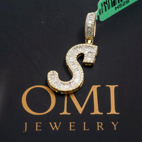 10K GOLD BAGUETTE AND ROUND DIAMOND INITIAL S PENDANT 0.60 CT