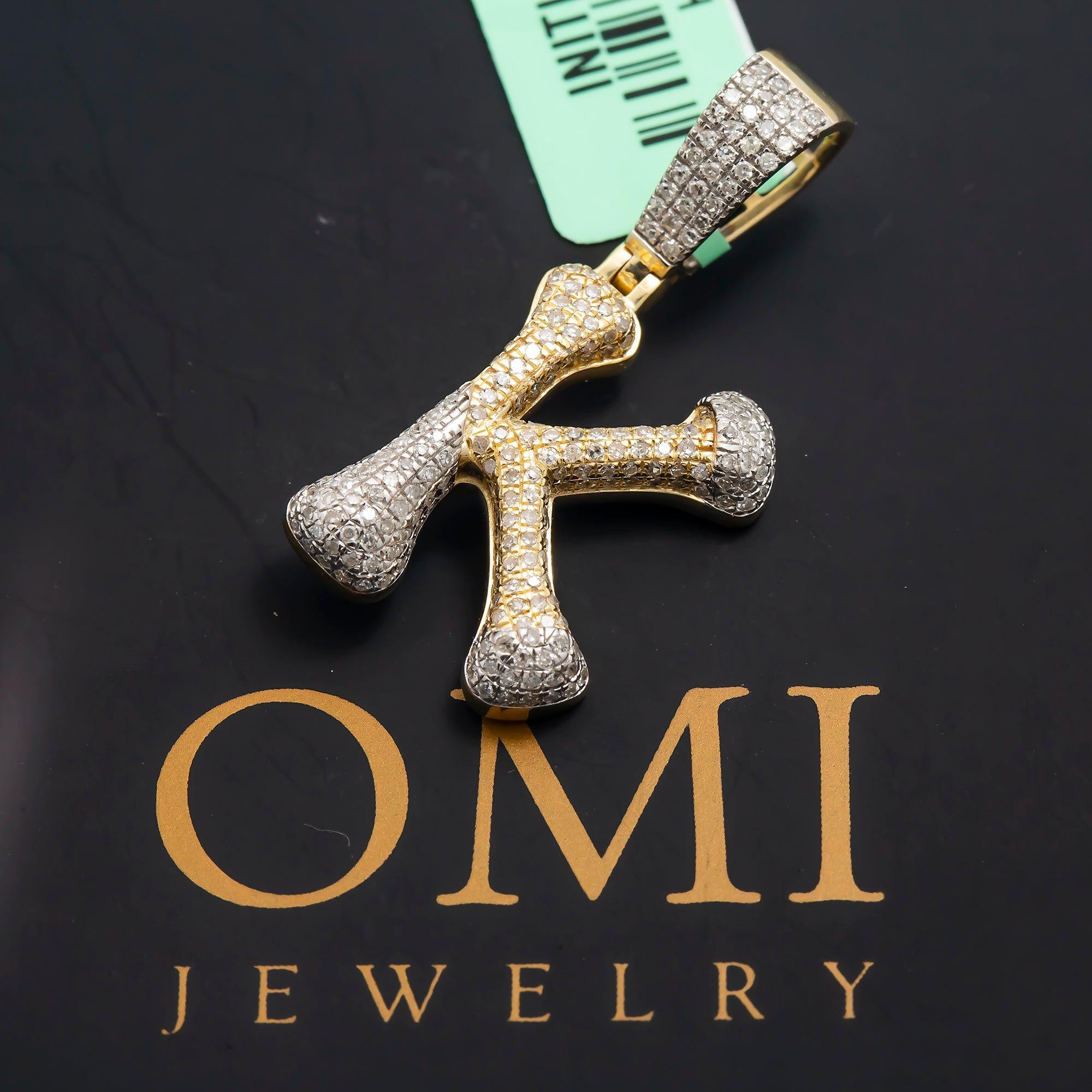 10K GOLD ROUND DIAMOND TWO TONE INITIAL K PENDANT 0.75 CT