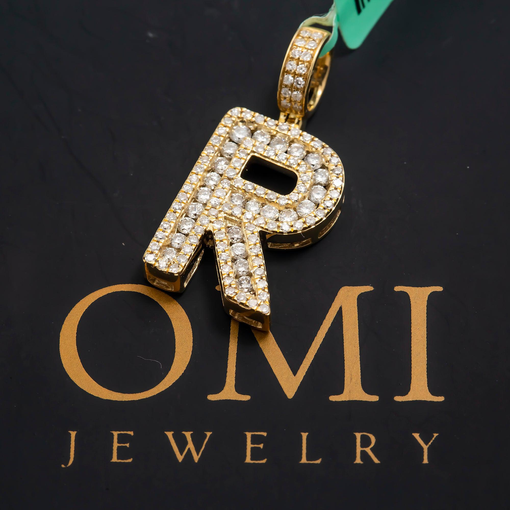 10K GOLD ROUND DIAMOND INITIAL R PENDANT 0.75 CT