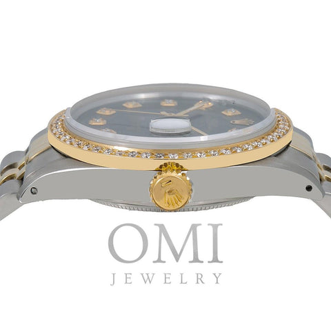 Rolex Datejust Diamond Watch, 1601 36mm, Black Diamond Dial With 1.20 CT Diamonds