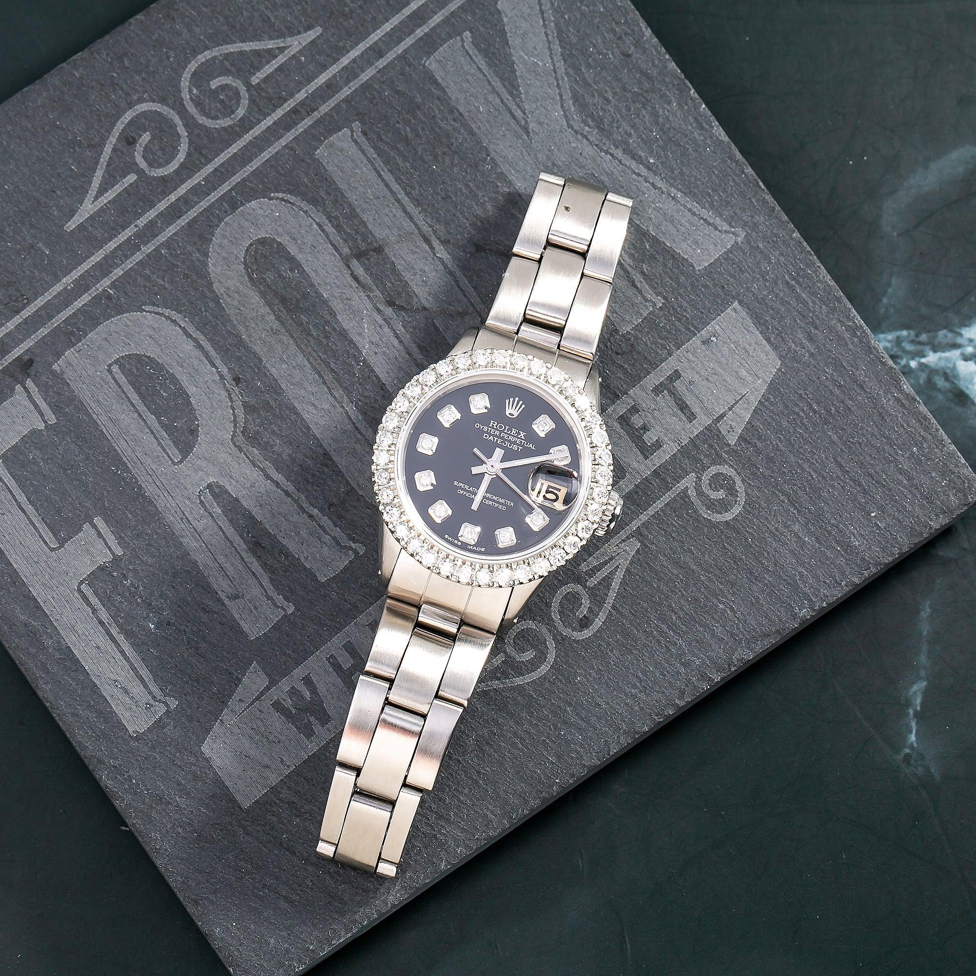 Rolex Datejust 26MM 6916 Black Diamond Dial Diamond Bezel Stainless Steel Oyster Bracelet