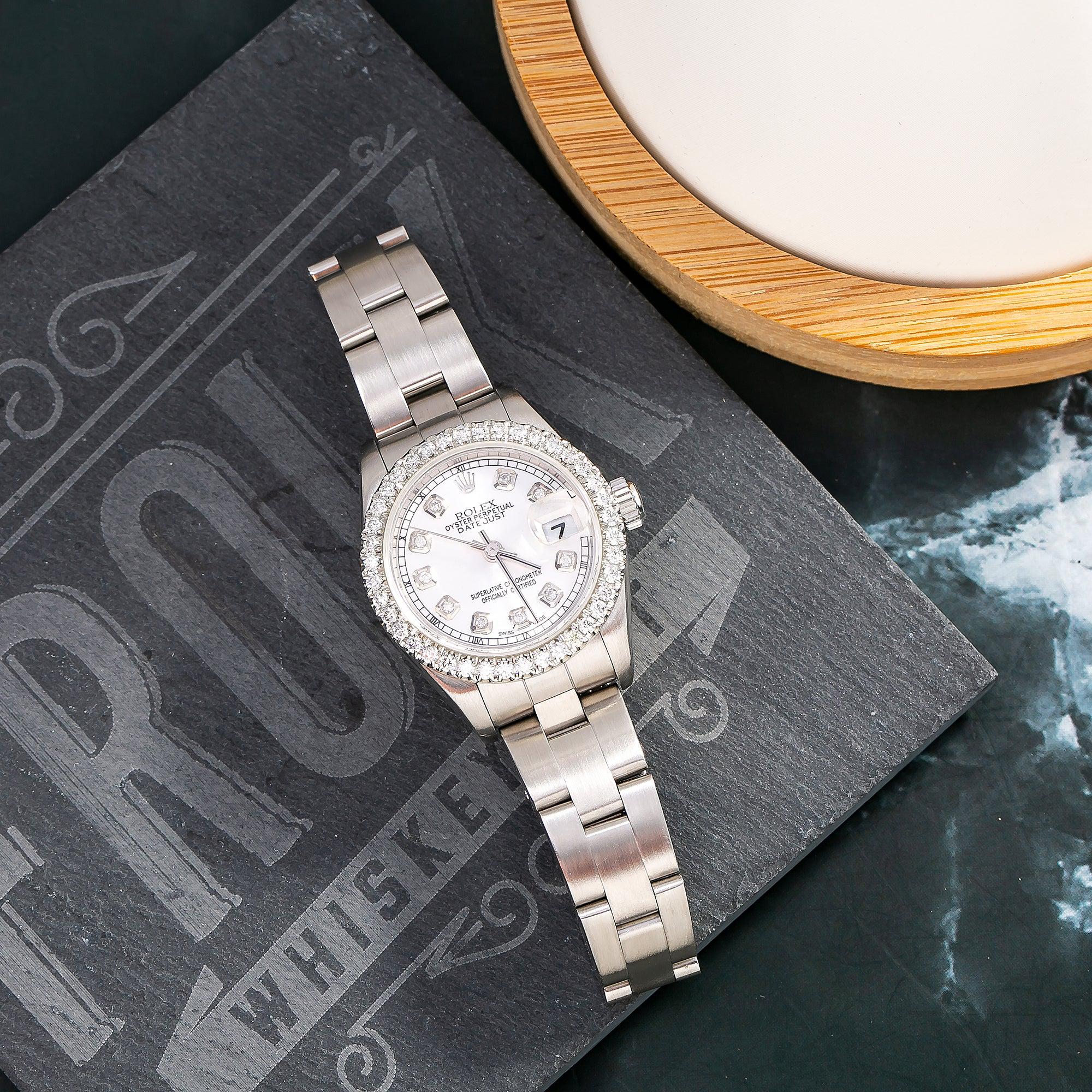 Rolex Datejust 26MM 6916 White Mother of Pearl Diamond Dial Diamond Bezel Stainless Steel Oyster Bracelet