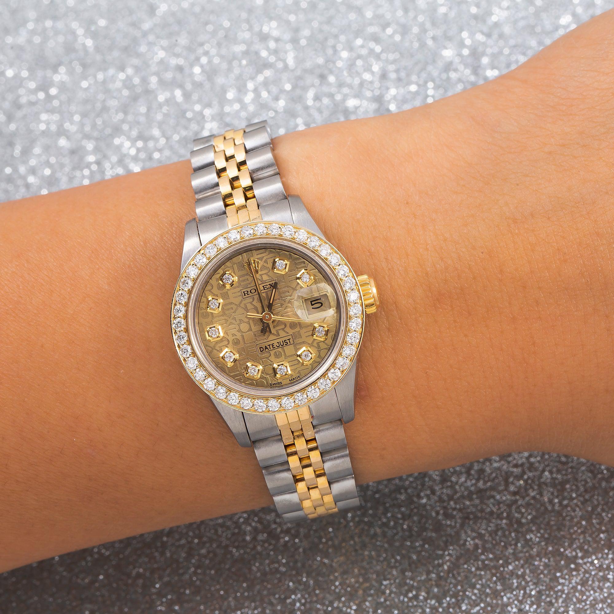 Rolex Datejust 26MM 6917 Champagne Pattern Diamond Dial Diamond Bezel Two Tone Yellow Gold Jubilee Bracelet