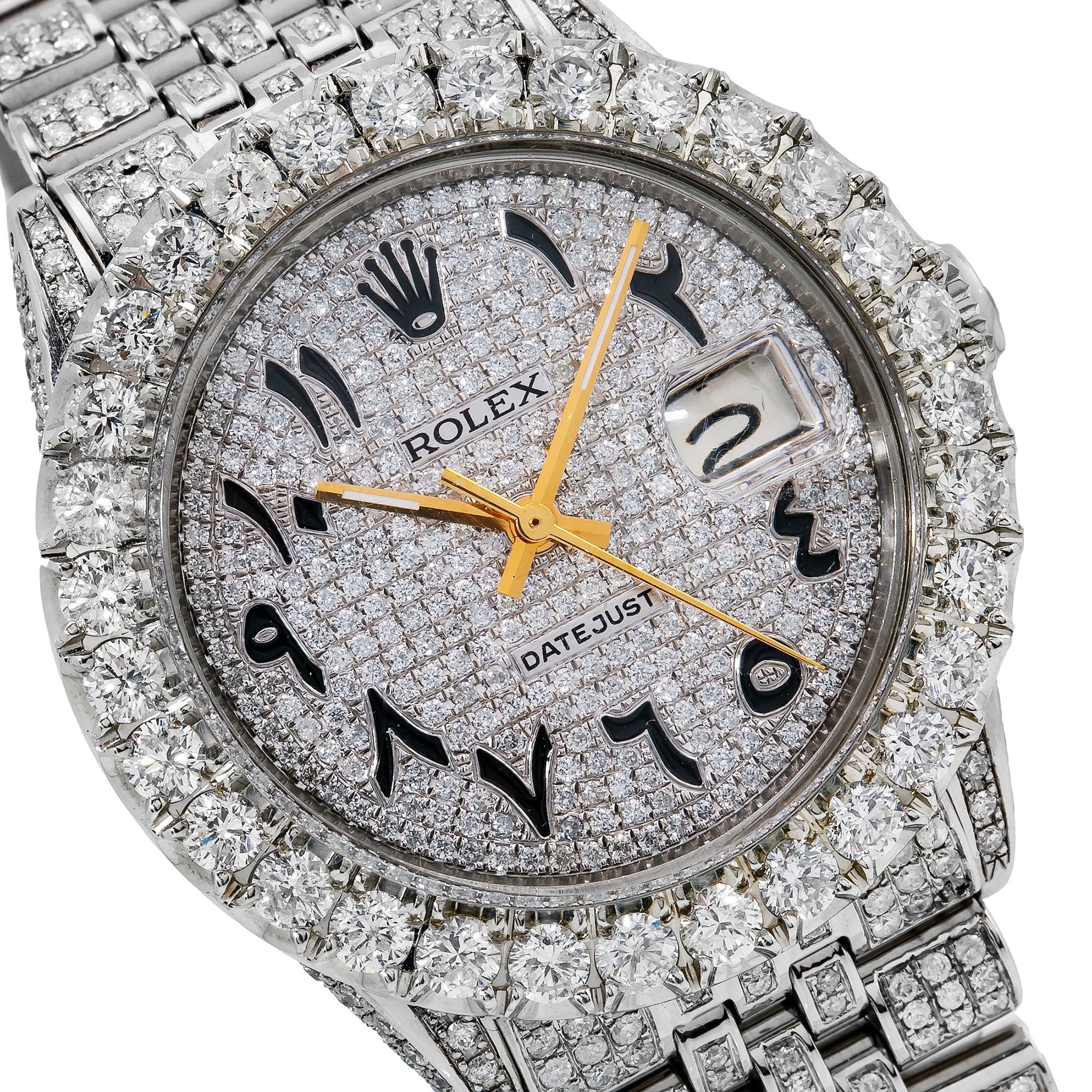 Rolex Datejust 36MM 16014 Diamond Paved Eastern Arabic Dial Diamond Bezel Stainless Steel Full Diamond Jubilee Bracelet 8.75ct