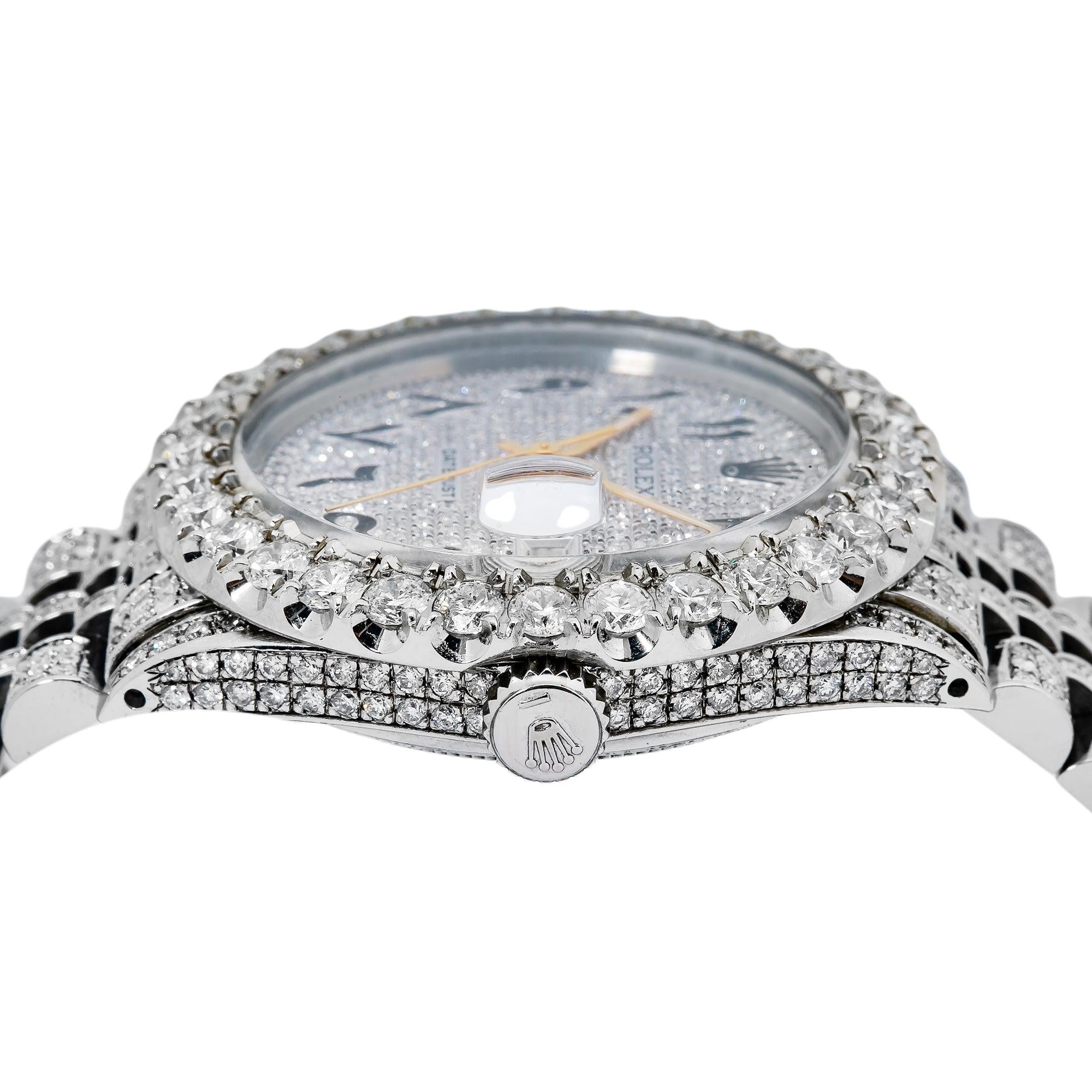 Rolex Datejust 36MM 16014 Diamond Paved Eastern Arabic Dial Diamond Bezel Stainless Steel Full Diamond Jubilee Bracelet 8.75ct