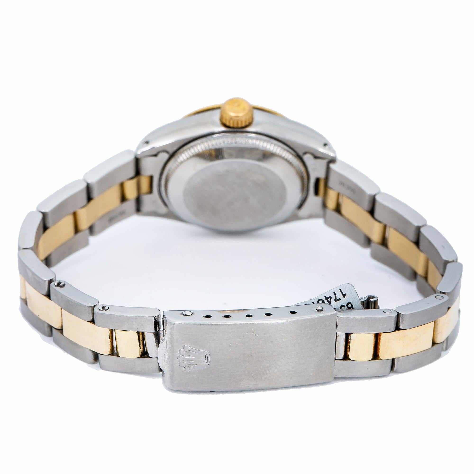 Rolex Datejust 26MM 69173 Black Diamond Dial Fluted Bezel Two Tone Yellow Gold Oyster Bracelet
