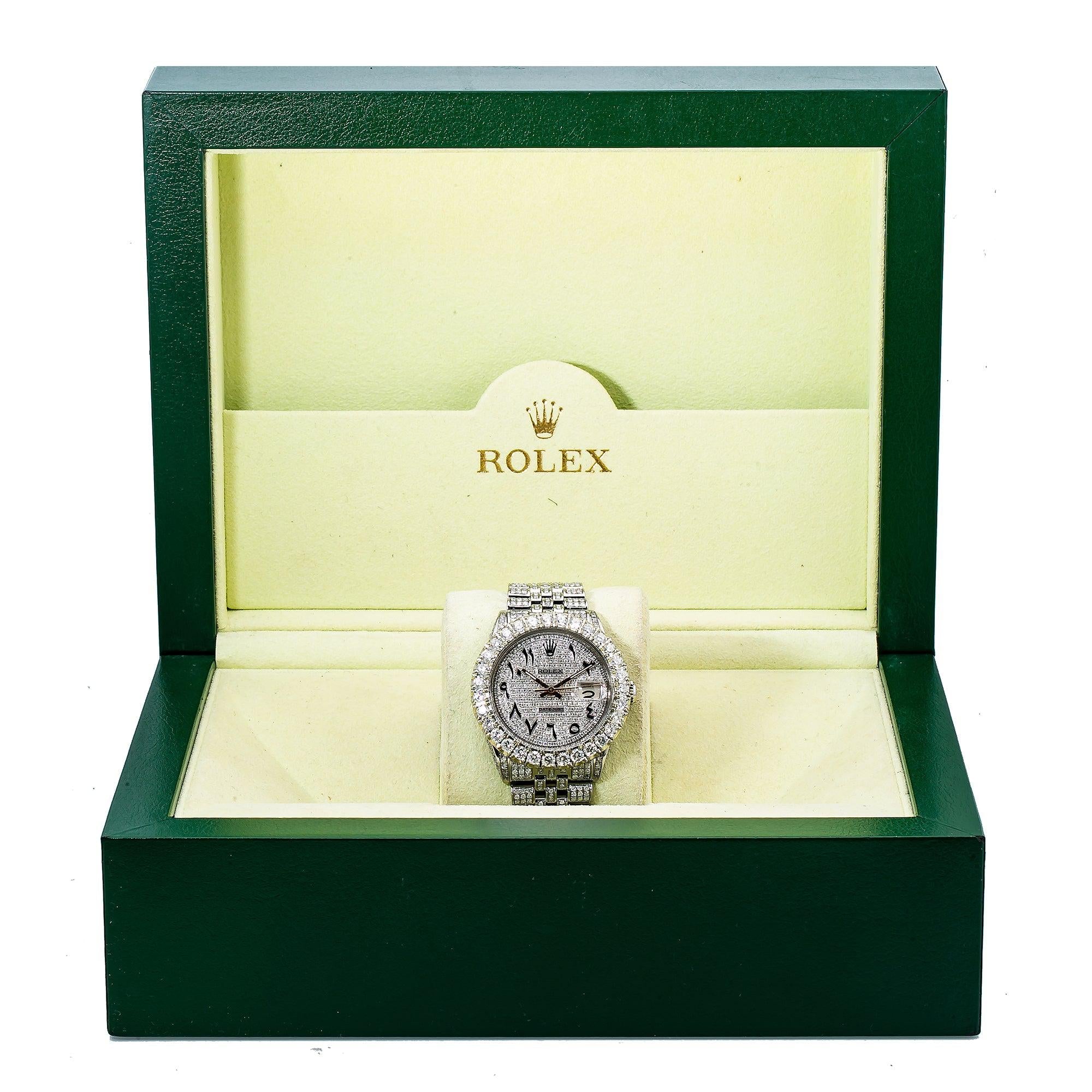 Rolex Datejust 36MM 16014 Diamond Paved Eastern Arabic Dial Diamond Bezel Stainless Steel Full Diamond Jubilee Bracelet 8.75ct