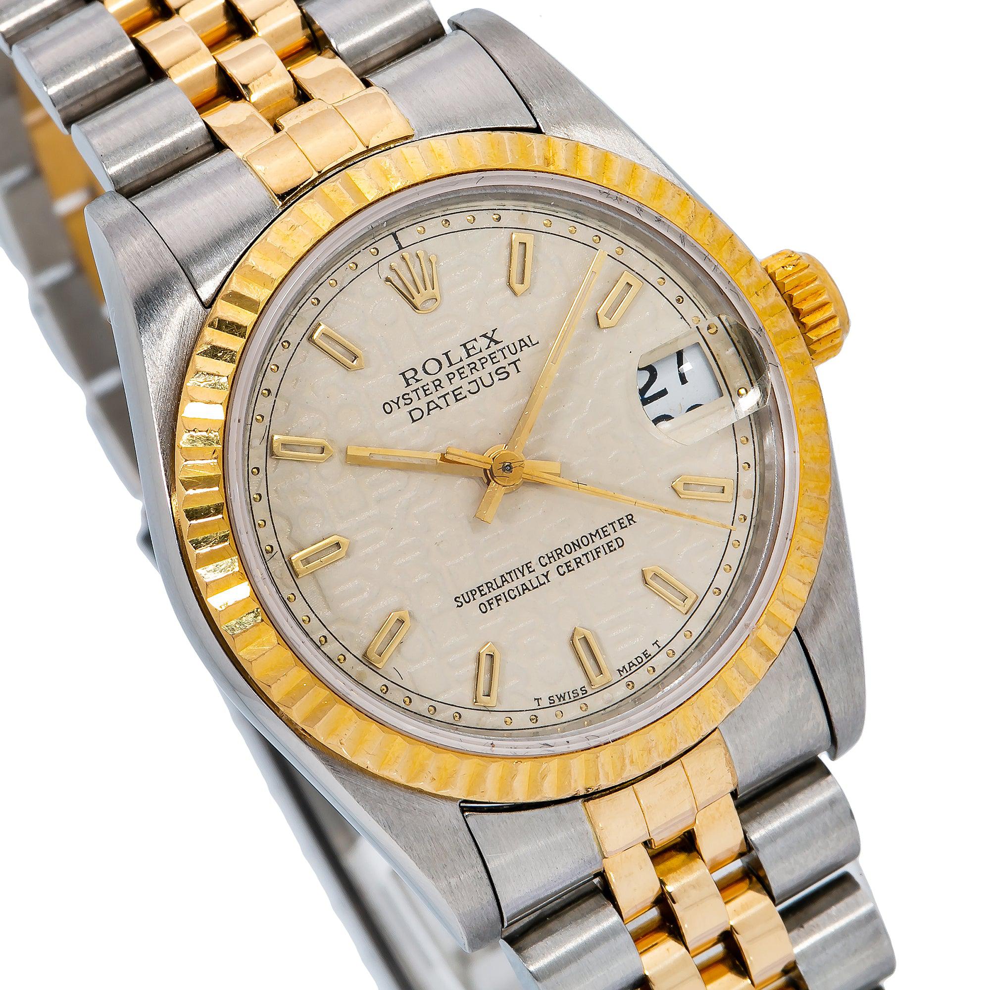 Rolex Datejust 31MM 6824 Ivory Pattern Dial Fluted Bezel Two Tone Yellow Gold Jubilee Bracelet