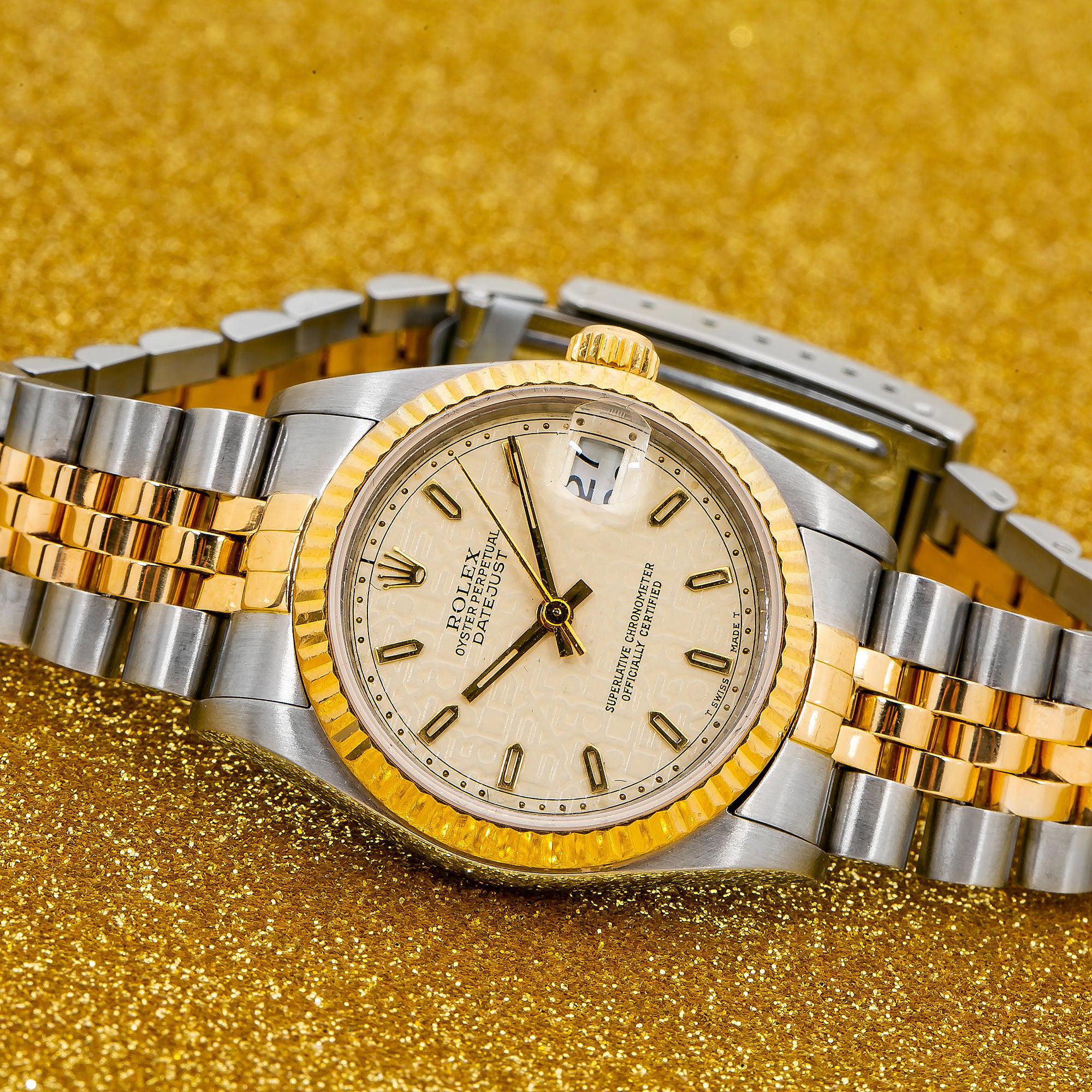 Rolex Datejust 31MM 6824 Ivory Pattern Dial Fluted Bezel Two Tone Yellow Gold Jubilee Bracelet