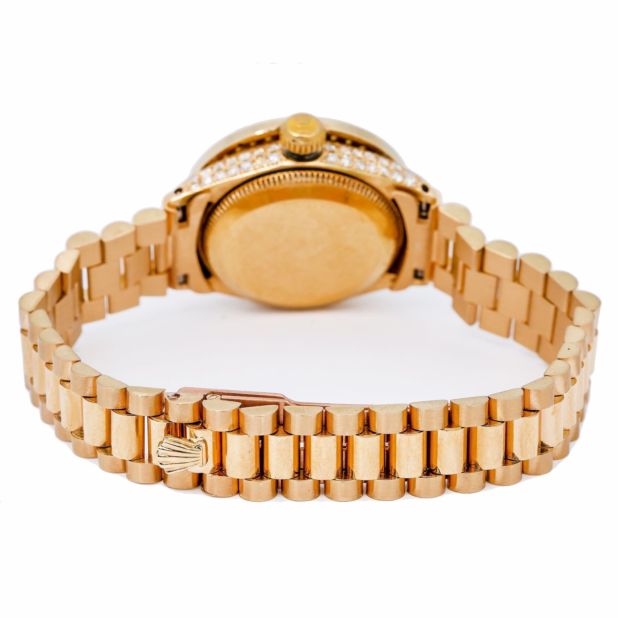 Rolex Datejust 26MM 69178 White Mother of Pearl Diamond Dial Diamond Bezel 18K Yellow Gold President Bracelet