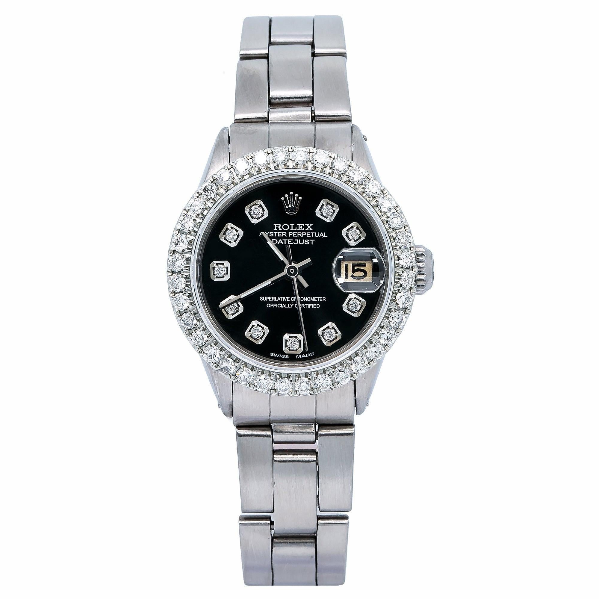 Rolex Datejust 26MM 6916 Black Diamond Dial Diamond Bezel Stainless Steel Oyster Bracelet