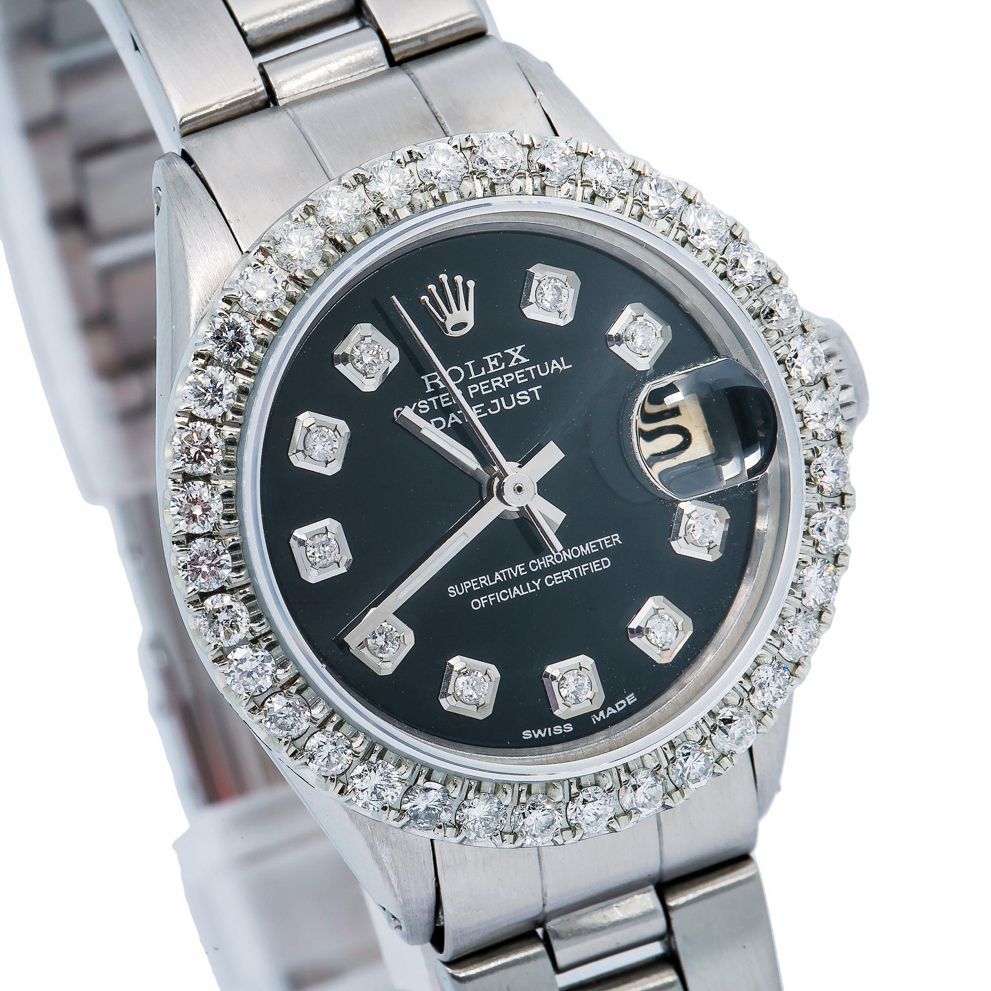 Rolex Datejust 26MM 6916 Black Diamond Dial Diamond Bezel Stainless Steel Oyster Bracelet