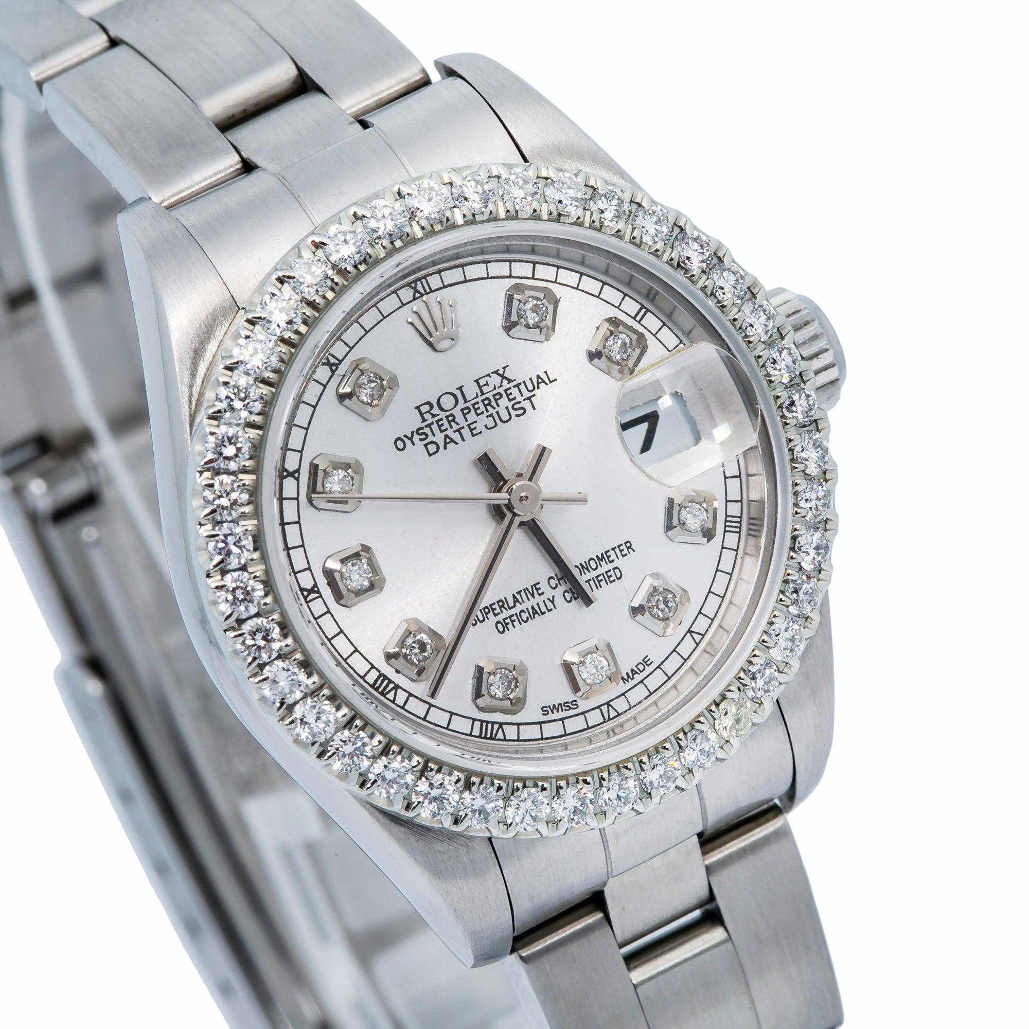 Rolex Datejust 26MM 6916 White Mother of Pearl Diamond Dial Diamond Bezel Stainless Steel Oyster Bracelet