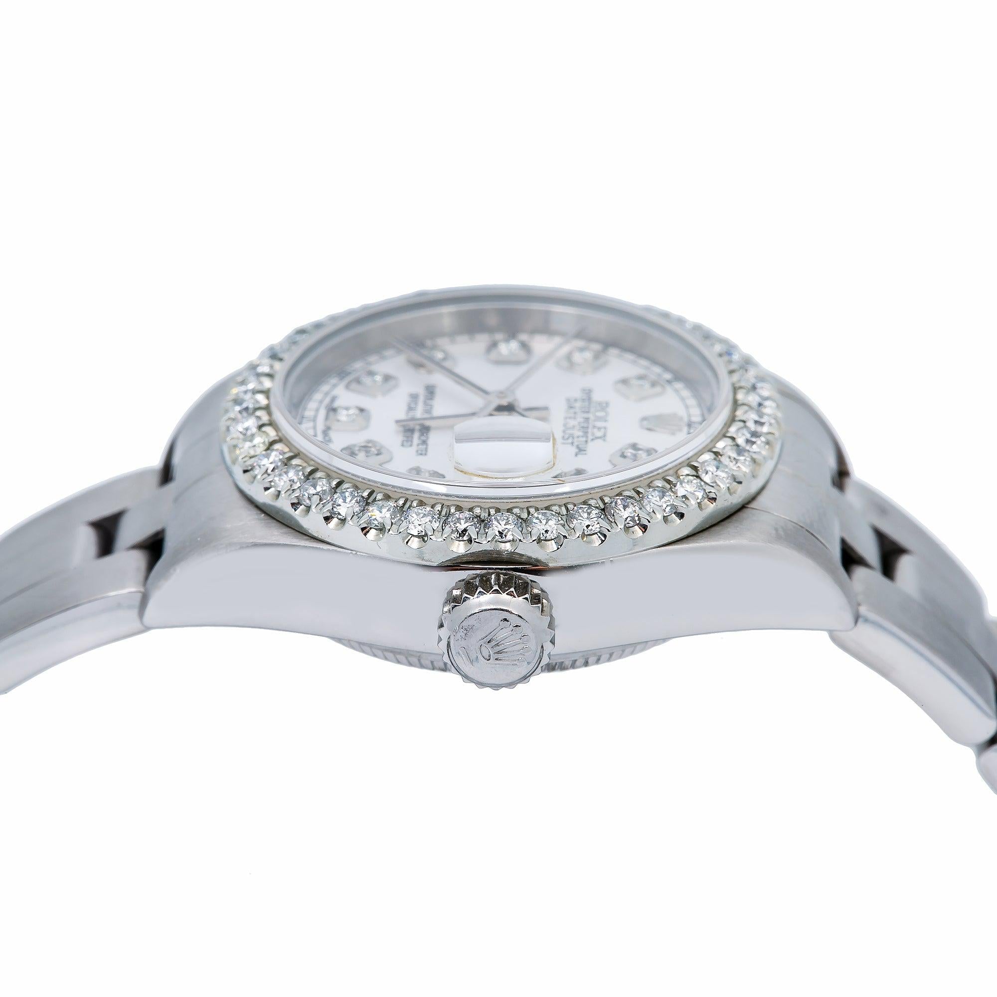 Rolex Datejust 26MM 6916 White Mother of Pearl Diamond Dial Diamond Bezel Stainless Steel Oyster Bracelet