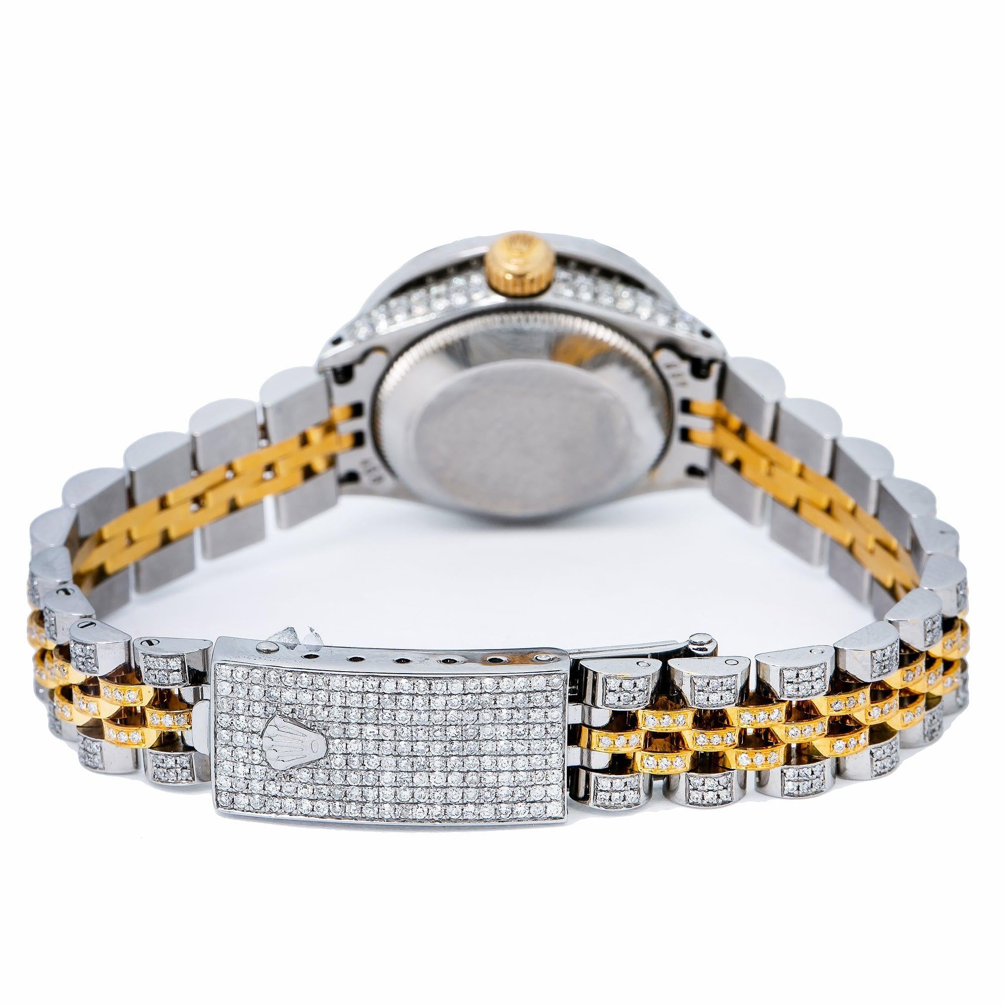 Rolex Datejust 26MM 69173 Purple Diamond Dial Diamond Bezel Two Tone Yellow Gold Full Diamond Jubilee Bracelet