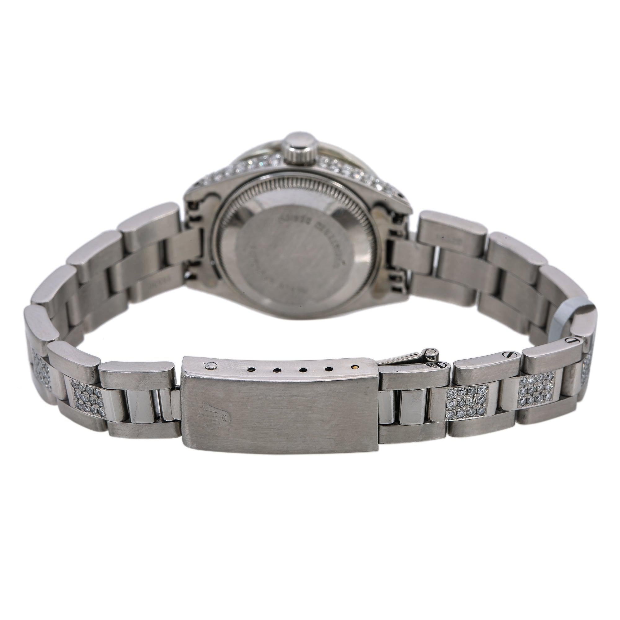 Rolex Datejust 26MM 69160 Black Roman Diamond Dial Diamond Bezel Stainless Steel Semi Diamond Oyster Bracelet 3.75ct