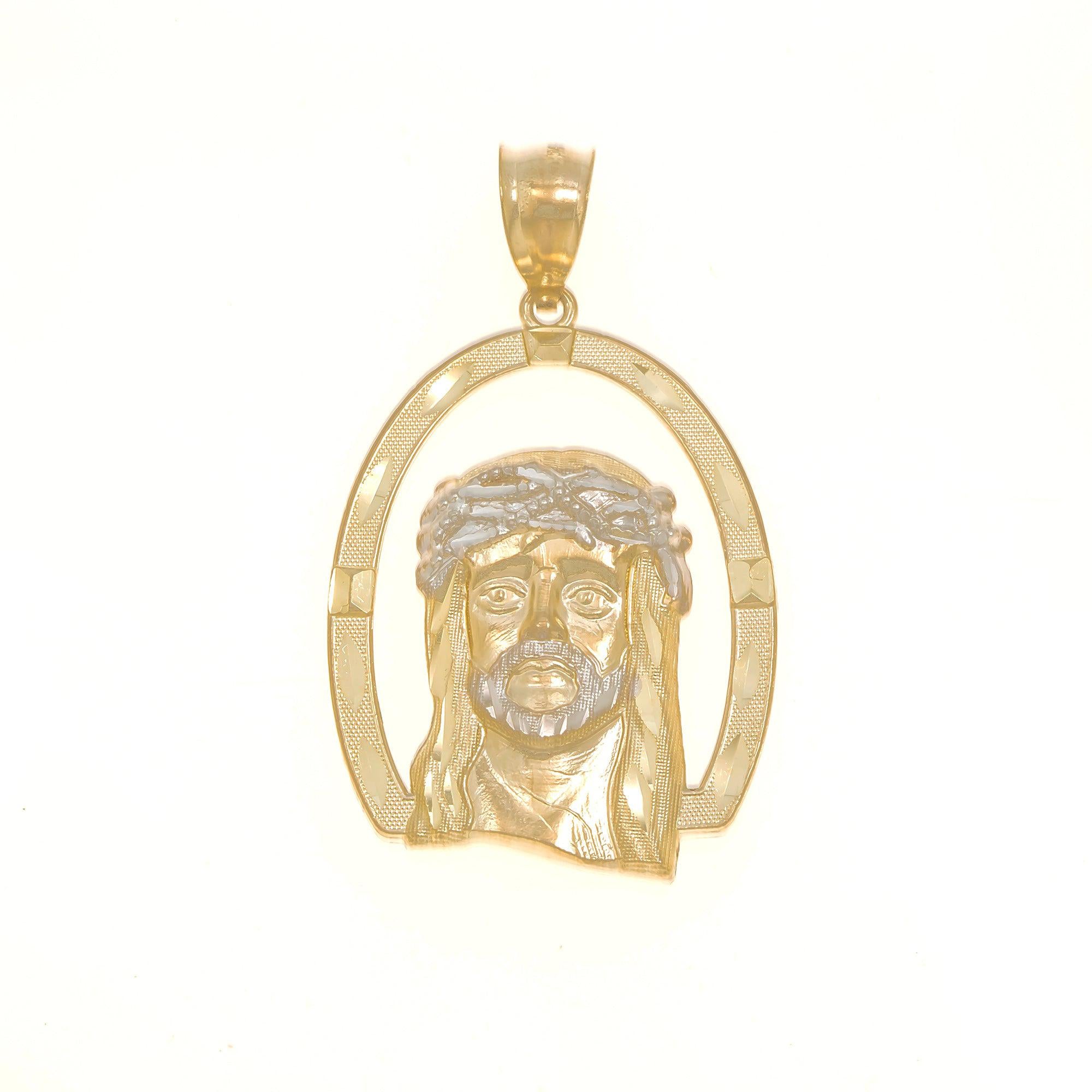 10K GOLD TWO TONE JESUS HEAD WITH CROWN OF THORNS PENDANT 4.7G