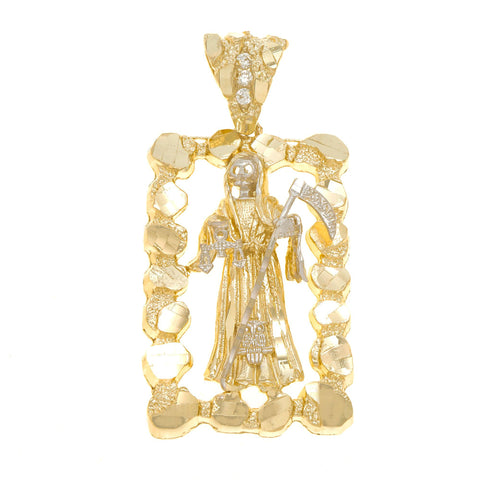 10K GOLD NUGGET TWO TONE GRIM REAPER PENDANT 18.3G