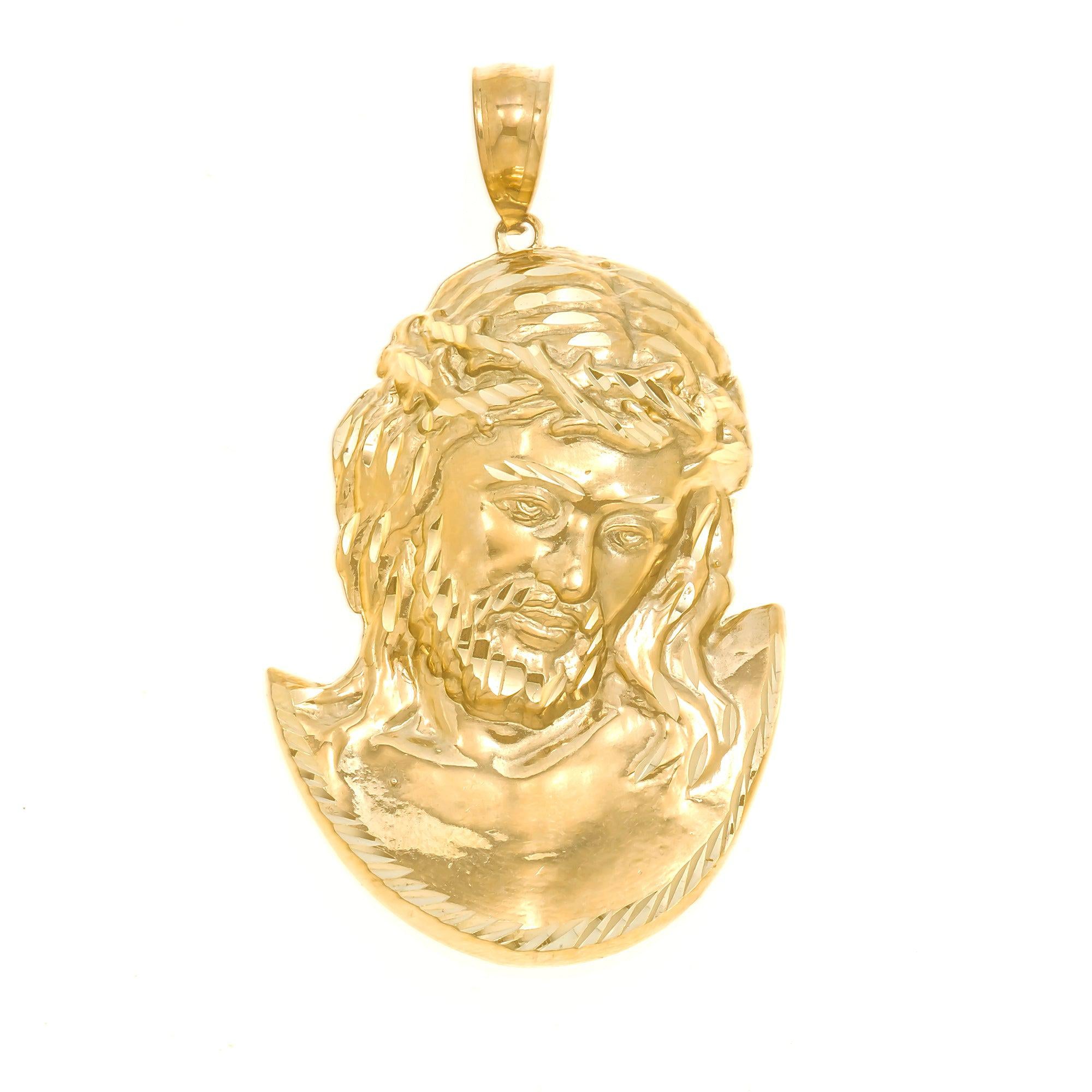 10K GOLD JESUS HEAD WITH CROWN OF THORNS PENDANT 10.2G