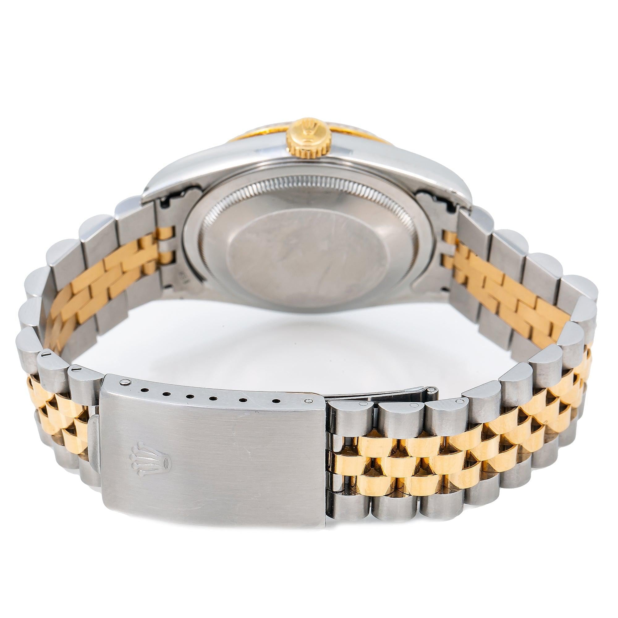 Rolex Datejust 36MM 16013 Diamond Paved Rainbow Eastern Arabic Dial Fluted Bezel Two Tone Yellow Gold Jubilee Bracelet