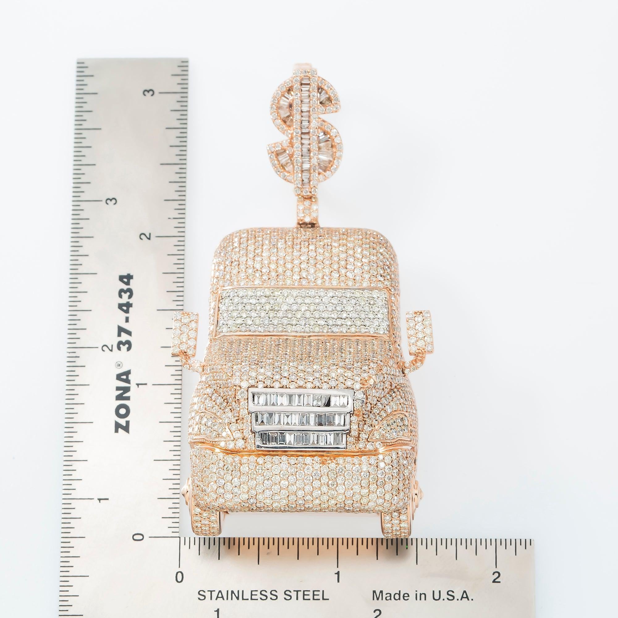 WHITE AND ROSE GOLD DIAMOND DOLLAR SIGN TRUCK CUSTOM PENDANT