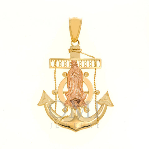 10K GOLD TWO TONE MOTHER MARY ANCHOR PENDANT 10.3G