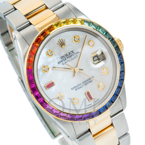 Rolex Datejust 36MM Mother Of Pearl Diamond And Ruby Dial With Rainbow Bezel